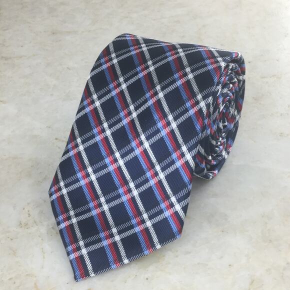 US POLO ASSOCIATION NAVY RED WHITE & BLUE PLAID NECKTIE - Picture 9 of 12